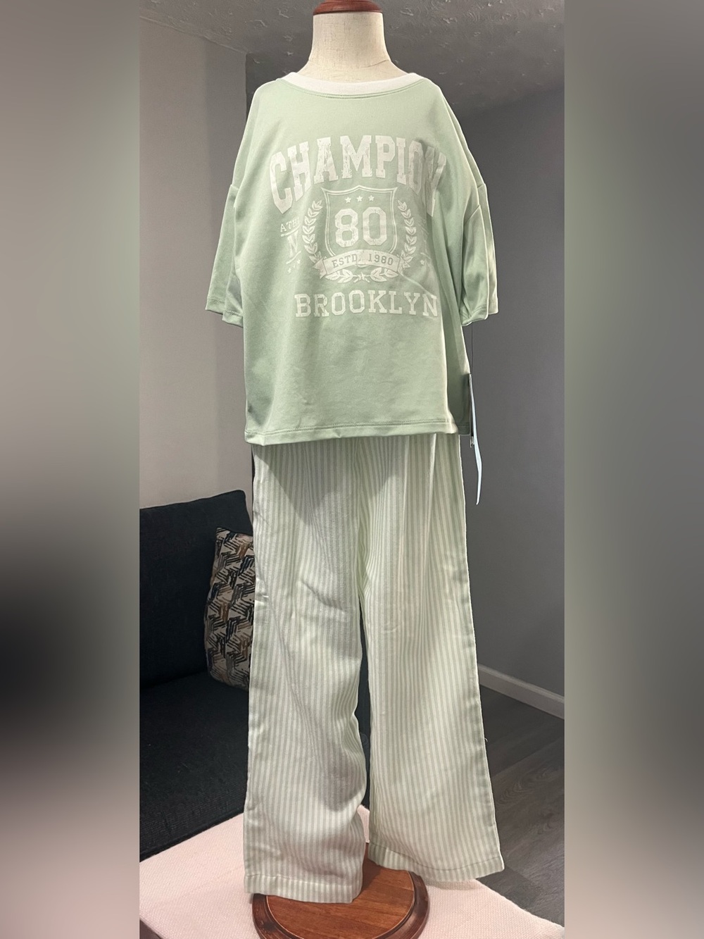 Mint Green 'Champion Brooklyn' Two-Piece Kids Pajama Set